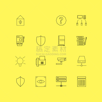 直的,图标集,眼部扫描仪,文档,传真机,网络服务器,图像,邮件,矢量,监视器