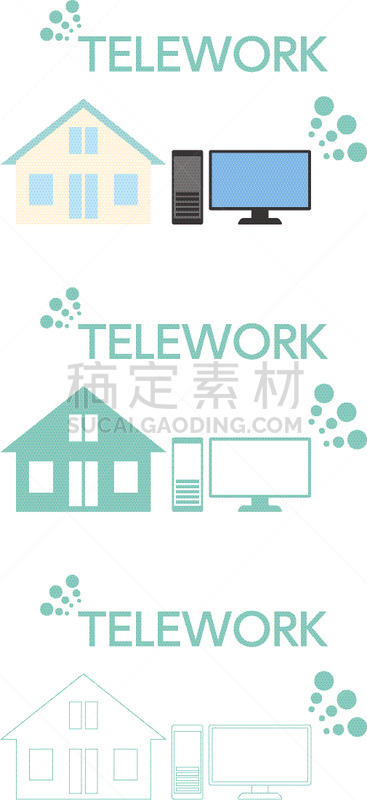 远程工作,工作场所,住宅内部,台式个人电脑,绘画插图,可爱的,商务,线条,计算机,布置