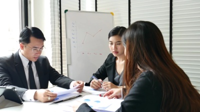 女性商业领袖与商业团队就商业项目举行会议