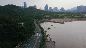 晴天珠海市著名海滩交通海湾公园空中全景 中国