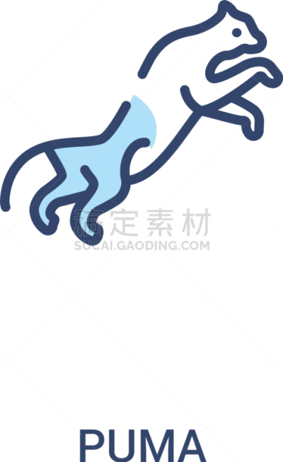 彪马,图标,概念,线条,简单,两只动物,商务,野生动物,直的,哺乳纲