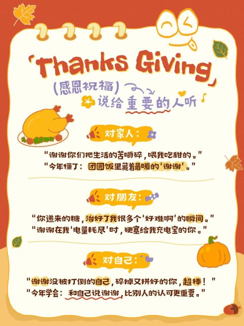 感恩节节日祝福趣味感温馨感小红书配图预览效果