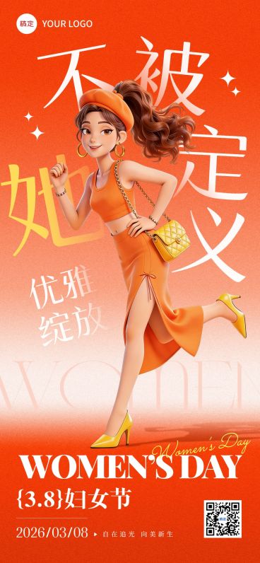 三八妇女节女神女王节节日祝福通用时尚感全屏竖版海报预览效果