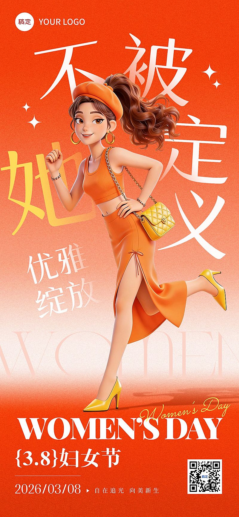 三八妇女节女神女王节节日祝福通用时尚感全屏竖版海报