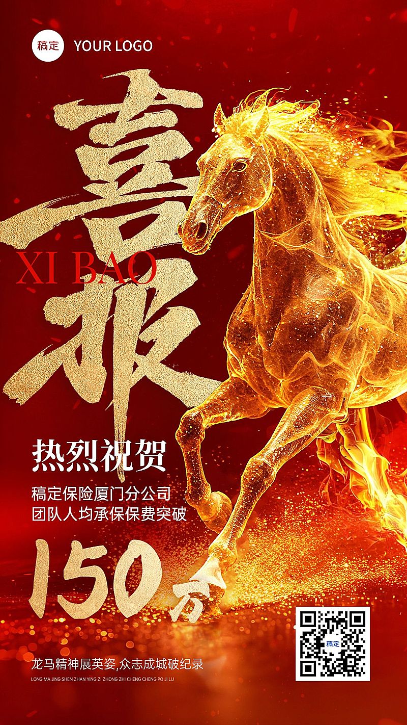 马年金融开门红业绩喜报红金竖版海报AIGC