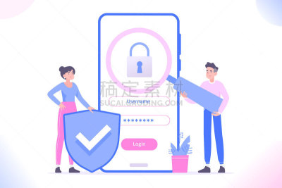 安全的,移动应用程序,矢量,概念,人,绘画插图,安全,盾,密码