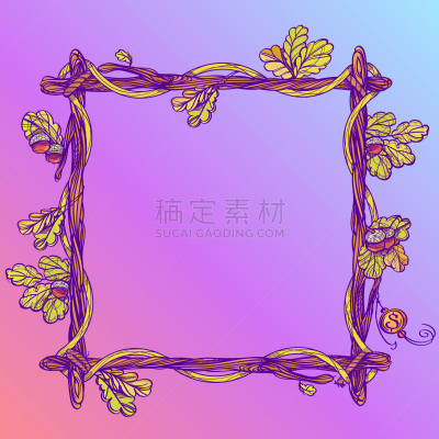 枝,叶子,橡树,边框,正方形,自然,华丽的,绳子,柳条,梦符咒