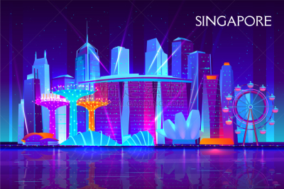 都市风景,夜晚,新加坡,霓虹灯,背景聚焦,商务,公园,散步道,游艇码头,建筑