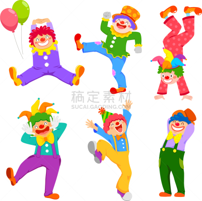 小丑,卡通,可爱的,小丑鼻,舞蹈,剪贴画,收集,坐,站,放置