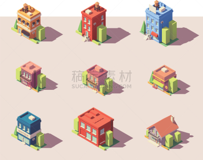 低多边形效果 ,建筑体,房地产,信息图表,房屋,城镇,商店,面包店,建筑业,餐馆