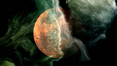 黑洞空间中旋转的火星