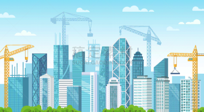 建筑业,绘画插图,卡通,城市,建筑外部,矢量,起重机,建筑工地,建造
