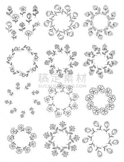 边框,天气,绘画插图,矢量,花环,分离着色,圆形,白色背景,花,布置