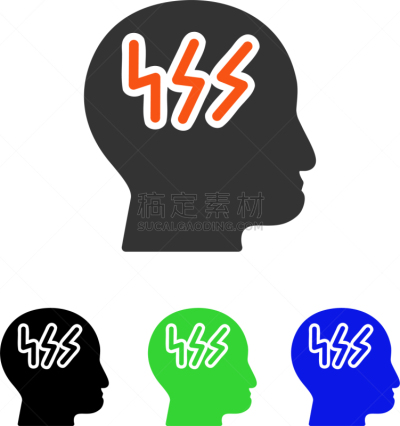 头痛,计算机图标,平坦的,综合病症,身体不适,灵感,智慧,问题,生病,解决