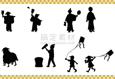 新年前夕,绘画插图,运动茄克,新年,人,图像,日本米糕,传统节日,矢量,新年卡