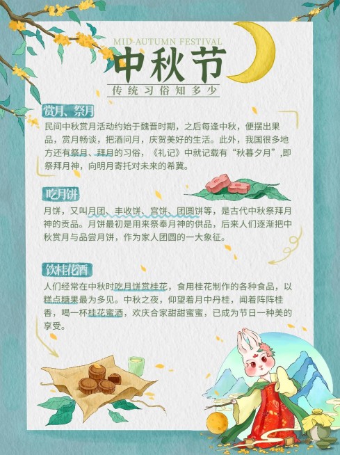 中秋节节日科普手绘Q版插画小红书配图预览效果