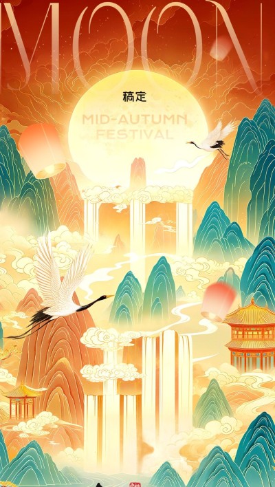 中秋节节日祝福国潮风全屏竖版海报aigc