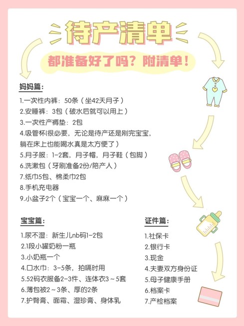 母婴待产包清单手帐风小红书配图预览效果