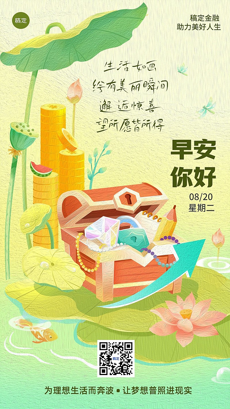 金融保险早安日签问候正能量插画风手机海报
