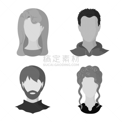 性格,分离着色,侧面像,图标集,人造物,棕色头发,金色头发,发型,小胡子,络腮胡子