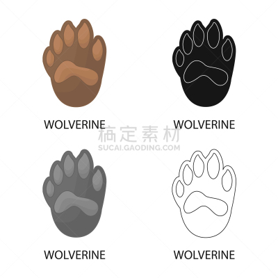 狼獾,爪子,标志,分离着色,自然,脚印,脉搏图,野生动物,设计,收集