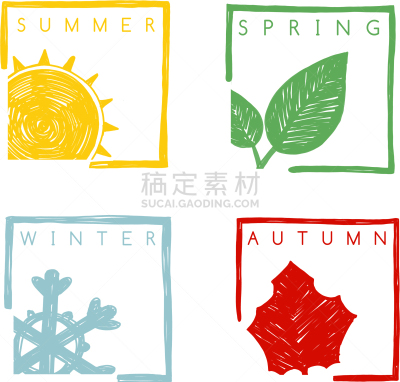 四季,活力,热,月,霜,天气,雪,夏天,绘制,花
