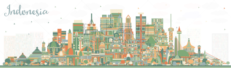 城市天际线,彩色图片,建筑外部,印度尼西亚,旅途,商务,云,现代,建造物,建筑