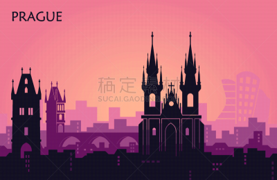 城市天际线,布拉格,地形,抽象,旅途,曙暮光,天空,剪影