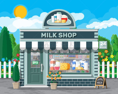 牛奶瓶,商店,布告,乳牛场,遮阳篷,瓶子,农场,户外,建筑