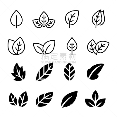 图标集,计算机图标,叶子,矢量,分离着色,白色背景,环境,模板,现代,植物