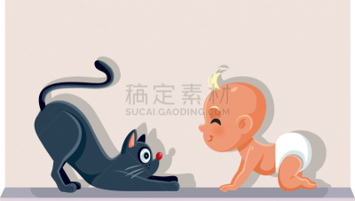 卡通,婴儿,宠物,猫,矢量,接力赛,婴儿期,可爱的,尿布,女婴