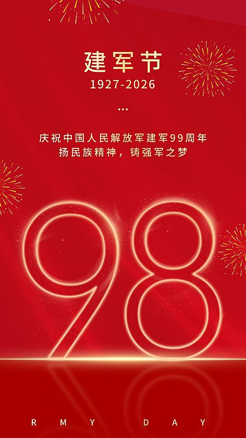 建军节节日祝福排版手机海报