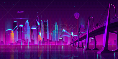 地形,夜晚,未来,城市,背景聚焦,紫色,夜生活,商务,建筑,发光