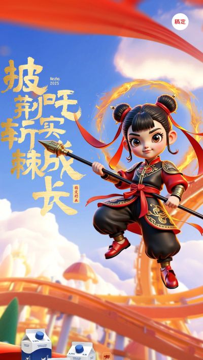 哪吒2联名热点营销母婴奶粉海报AIGC