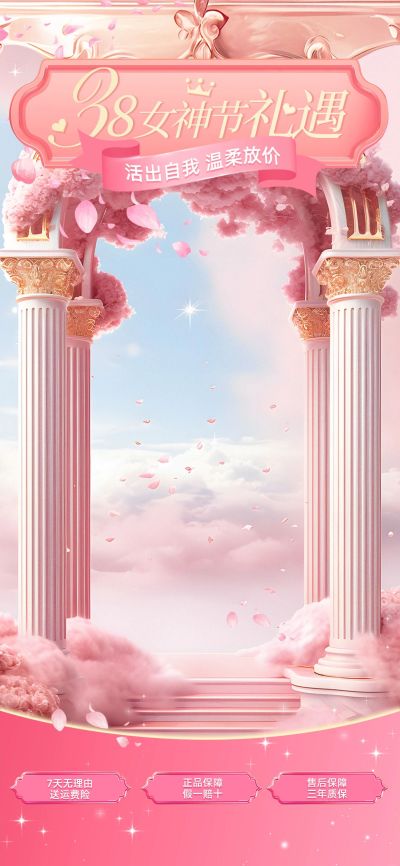 38妇女节女神节梦幻感欧式直播间背景AIGC
