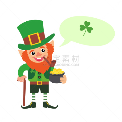 妖精,白色背景,分离着色,锅,圣帕特里克堂区,背景分离,侏儒,植物,凯尔特风格,护身符