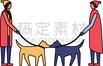 狗,女人,男人,可爱的,华贵,肖像,雪,公园,自然美,步行