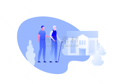 家庭护理,现代,白色,建筑外部,房屋,矢量,老年人,护士,收容所,绘画插图