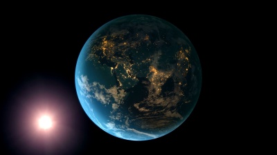 太阳和夜晚旋转的地球(欧洲景观)