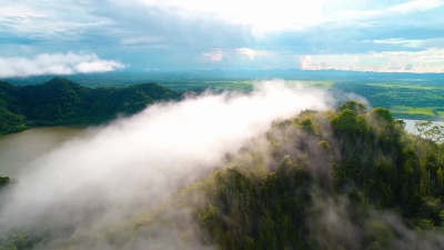 热带山区的空中晨雾