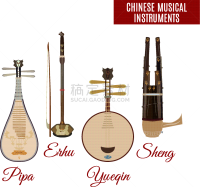 风,乐器,乐器弦,琵琶,二胡,笙,插画,休闲