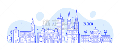 城市天际线,萨格勒布,克罗地亚,建筑外部,城市,国内著名景点,商务,名声,剪影