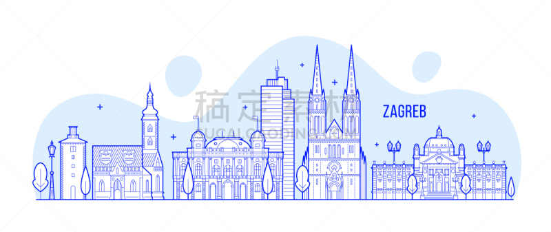 城市天际线,萨格勒布,克罗地亚,建筑外部,城市,国内著名景点,商务,名声,剪影