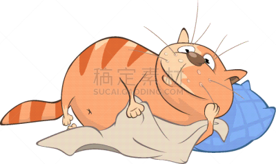 可爱的,猫,动画片,分离着色,宠物,愉悦,图像,床,枕头,午睡