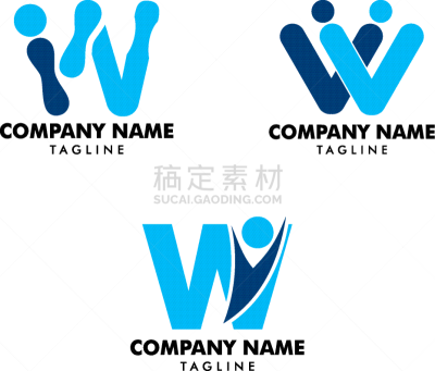 set initial letter w people logo template