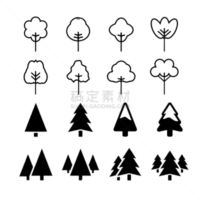图标集,标志,黑色,平坦的,白色,环境,现代,植物,夏天,绘画插图