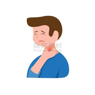 喉咙痛,绘画插图,痛苦,颈,白色背景,概念,分离着色,动画片,生病,握紧