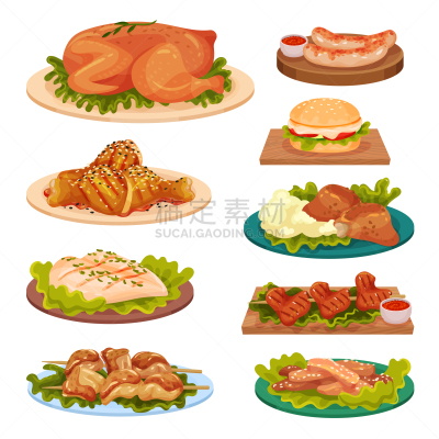 精神振作,盘子,白肉,炸鸡,格子烤肉,菜单,莴苣,土豆泥,面包,收集