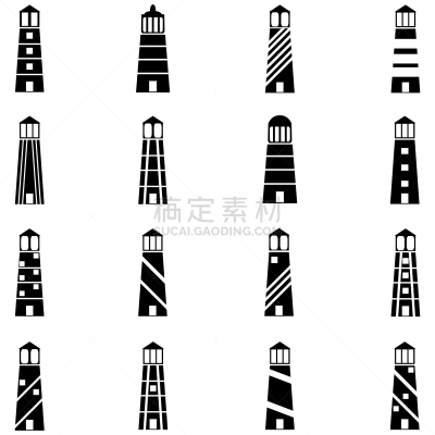 灯塔楼,图标集,灯塔,分离着色,夜晚,房屋,图像,海洋,船,航海