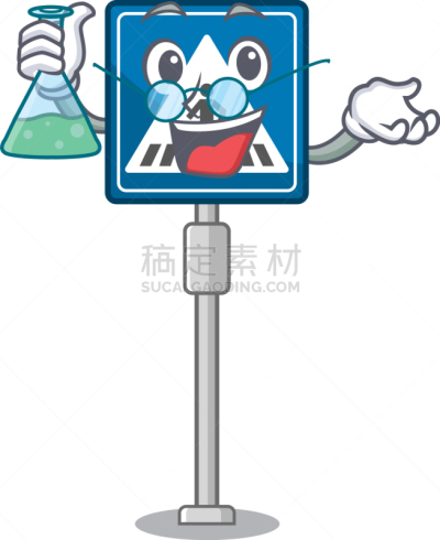 讲师,分离着色,人行横道,标志,卡通,科学家,物理学家,金属,银,可爱的